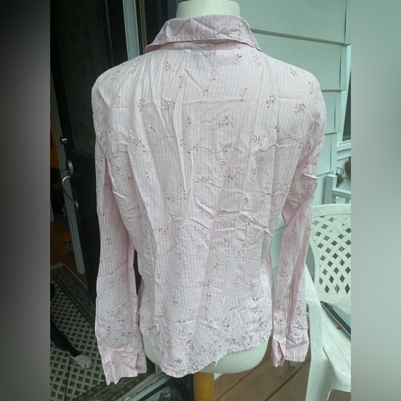 Vintage Sheer Y2K Floral and Stripped Pink Button Down - Picture 2 of 8
